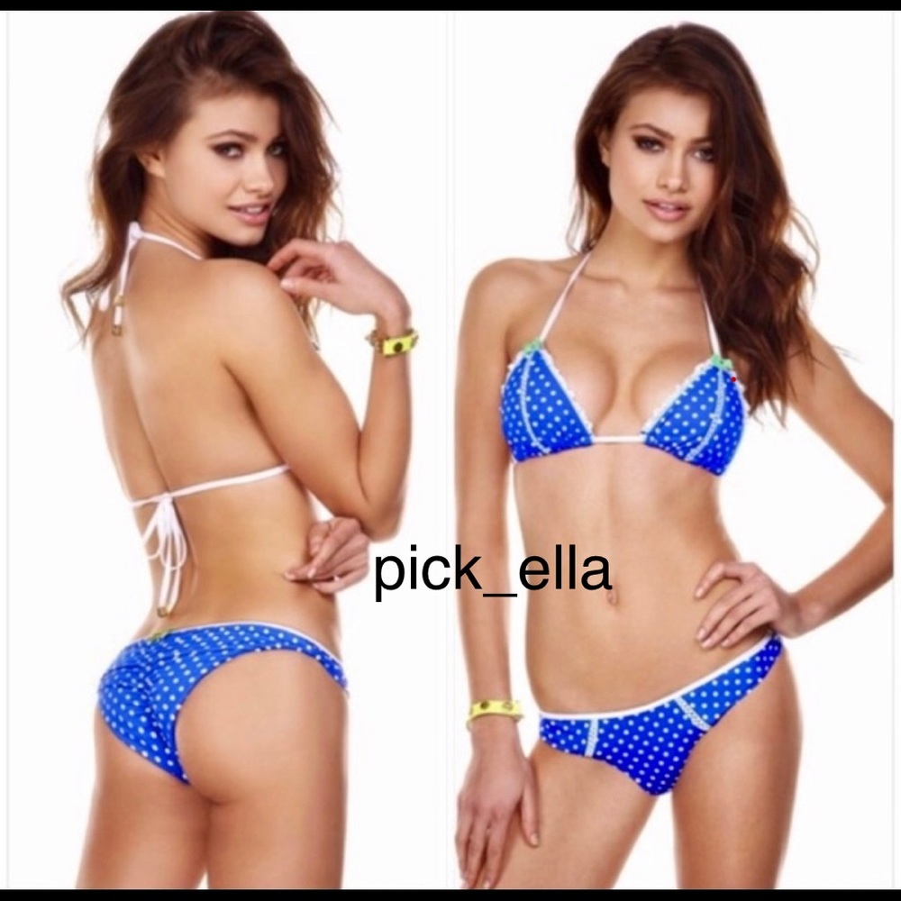 S/XL Beach Bunny Sapphire blue White polka dot Bikini 2pc Set NWT